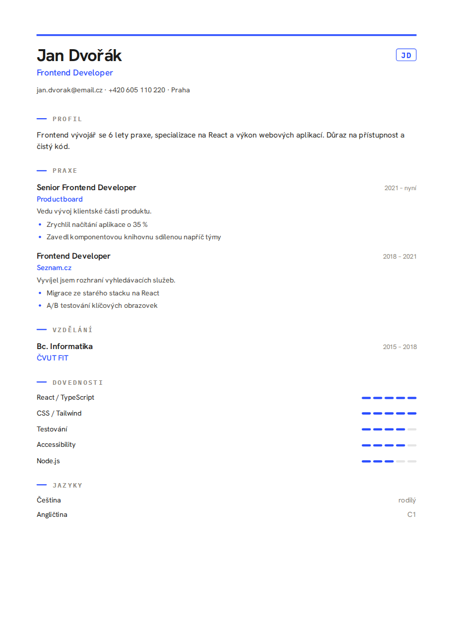 Příklad životopisu — Frontend Developer