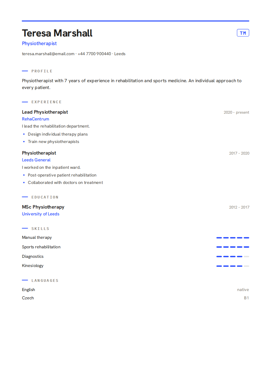 Résumé example — Physiotherapist