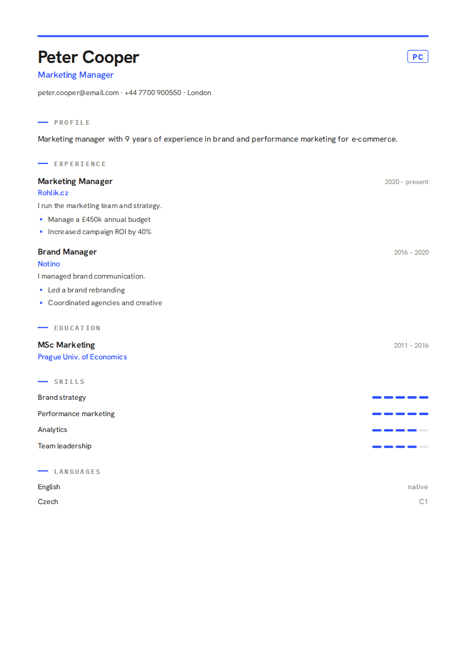 Résumé example — Marketing Manager