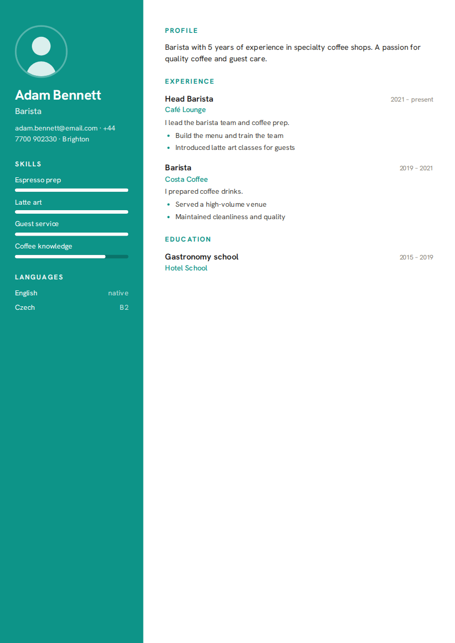 Résumé example — Barista