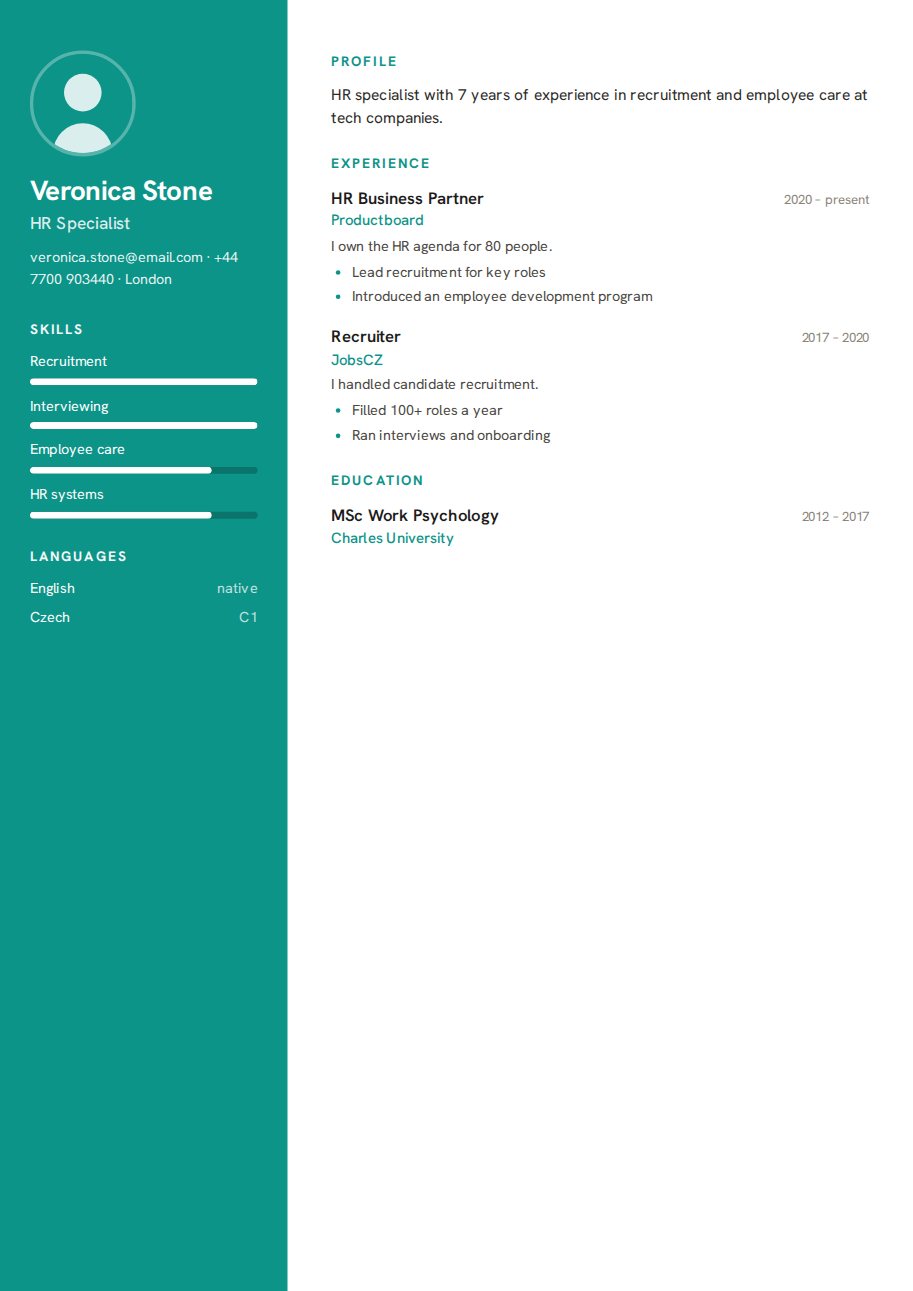 Résumé example — HR Specialist