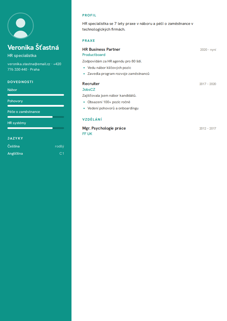 Příklad životopisu — HR specialistka