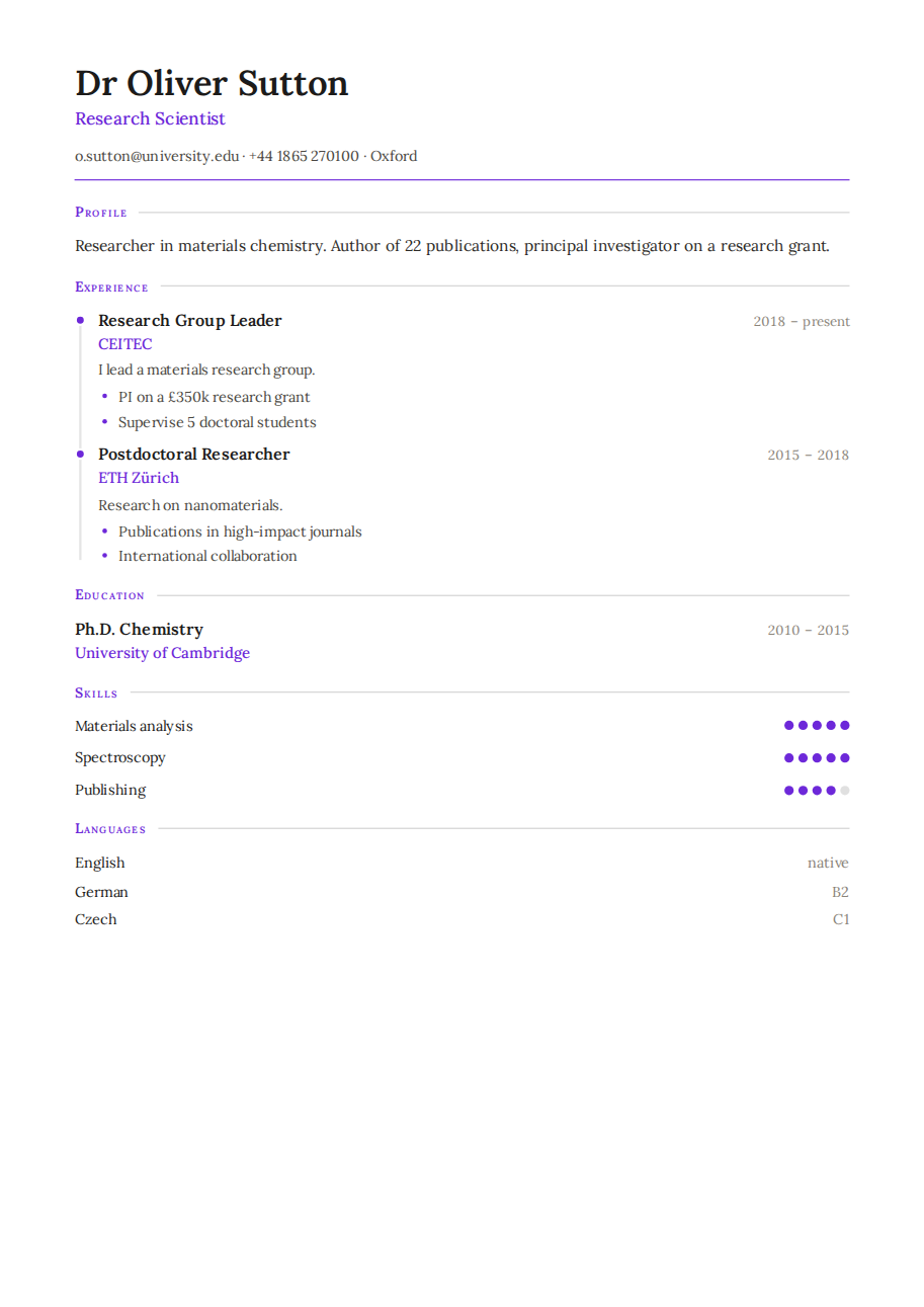 Résumé example — Research Scientist