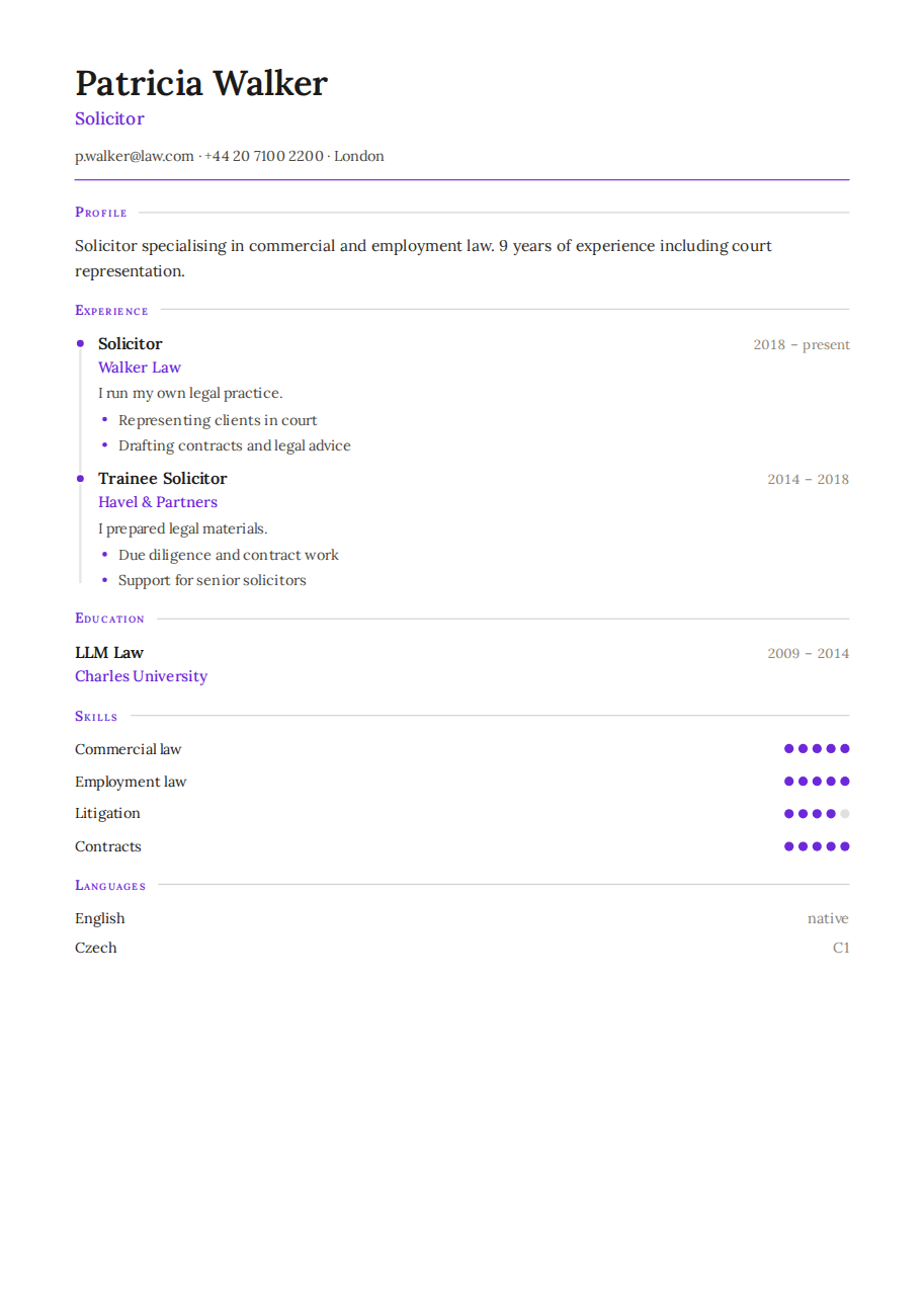 Résumé example — Solicitor