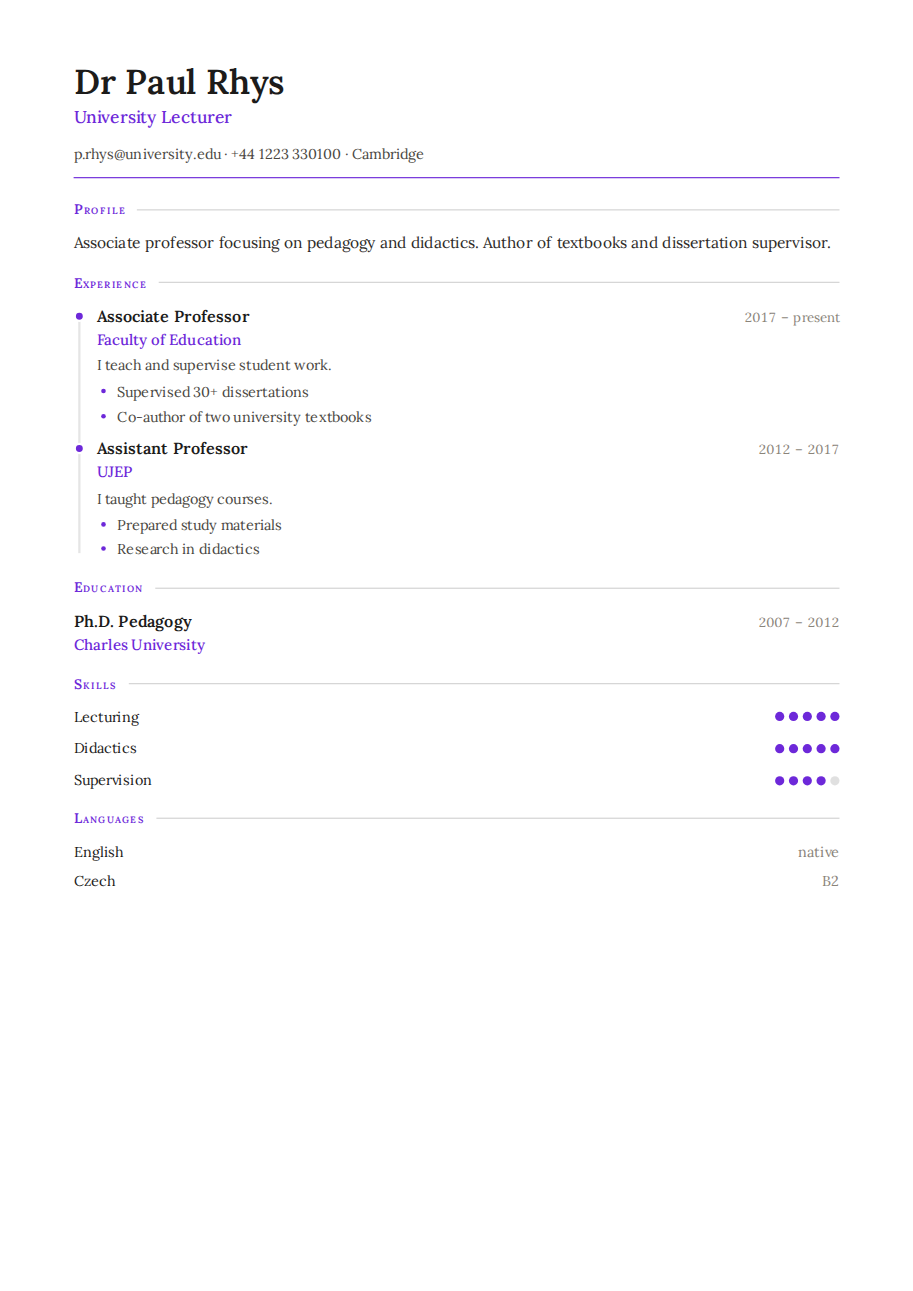 Résumé example — University Lecturer