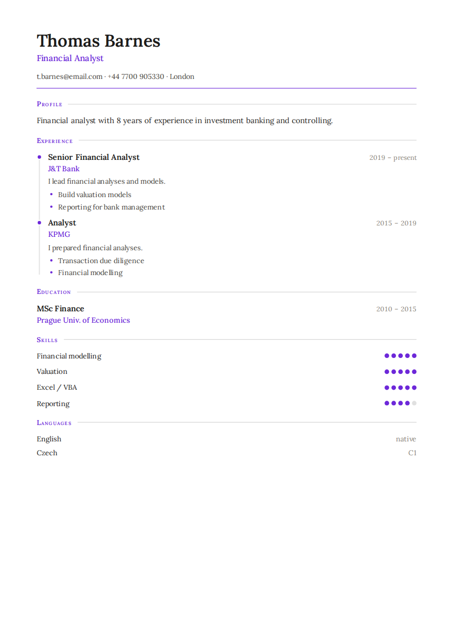 Résumé example — Financial Analyst
