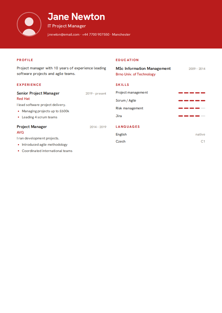 Résumé example — IT Project Manager