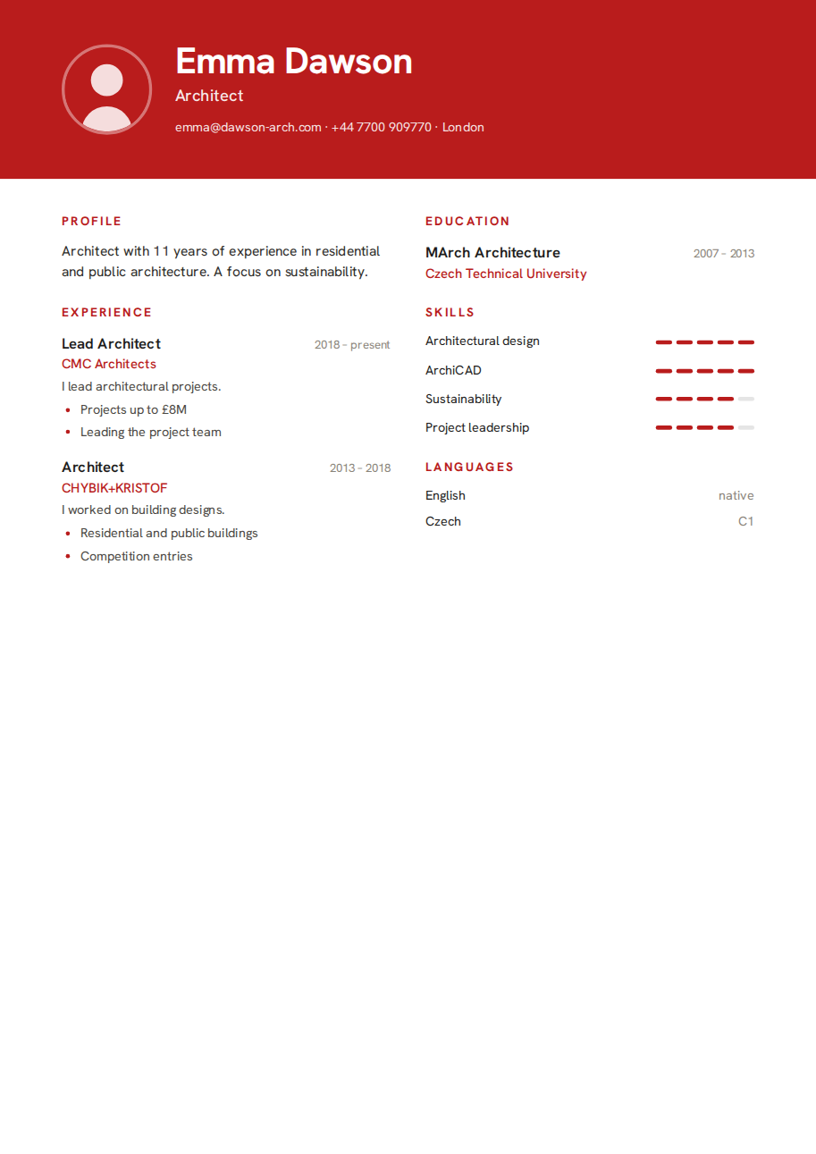 Résumé example — Architect