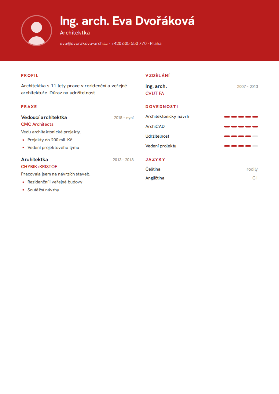Příklad životopisu — Architektka