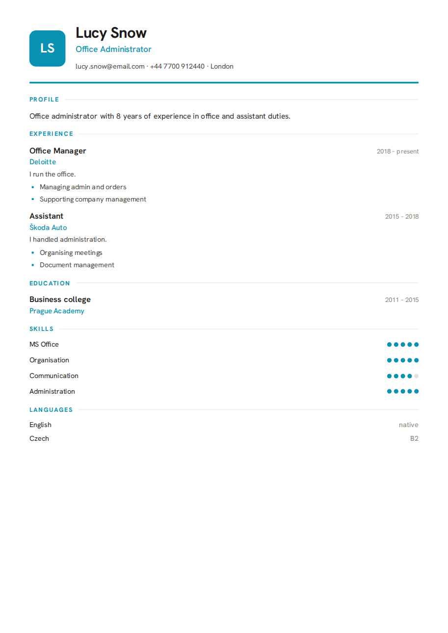 Résumé example — Office Administrator