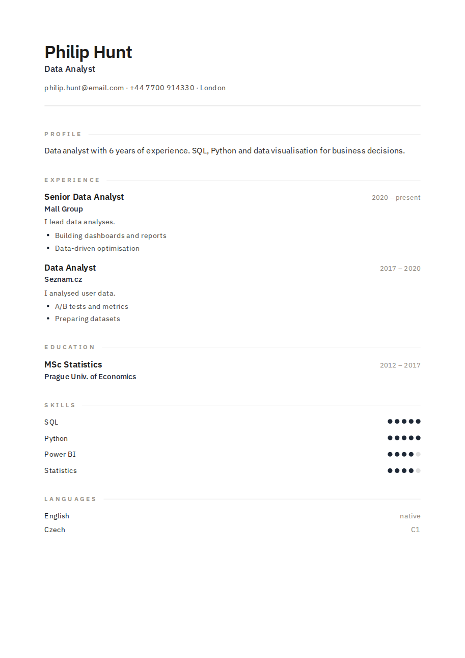 Résumé example — Data Analyst