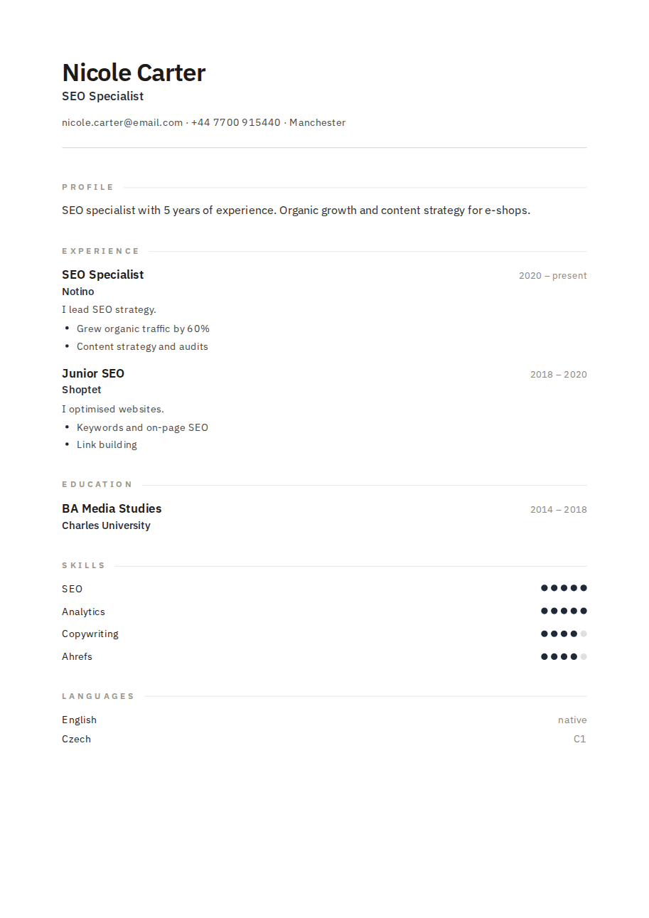 Résumé example — SEO Specialist