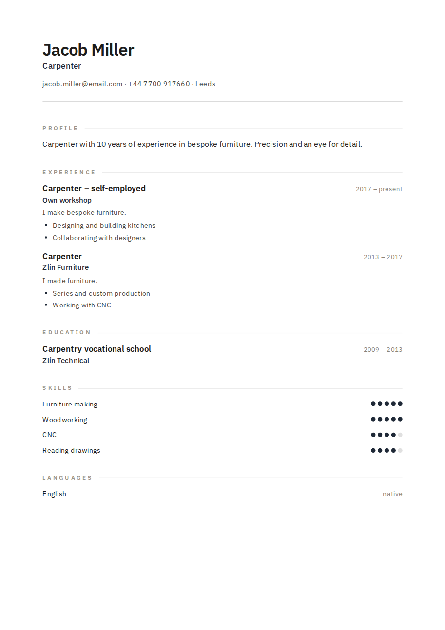 Résumé example — Carpenter