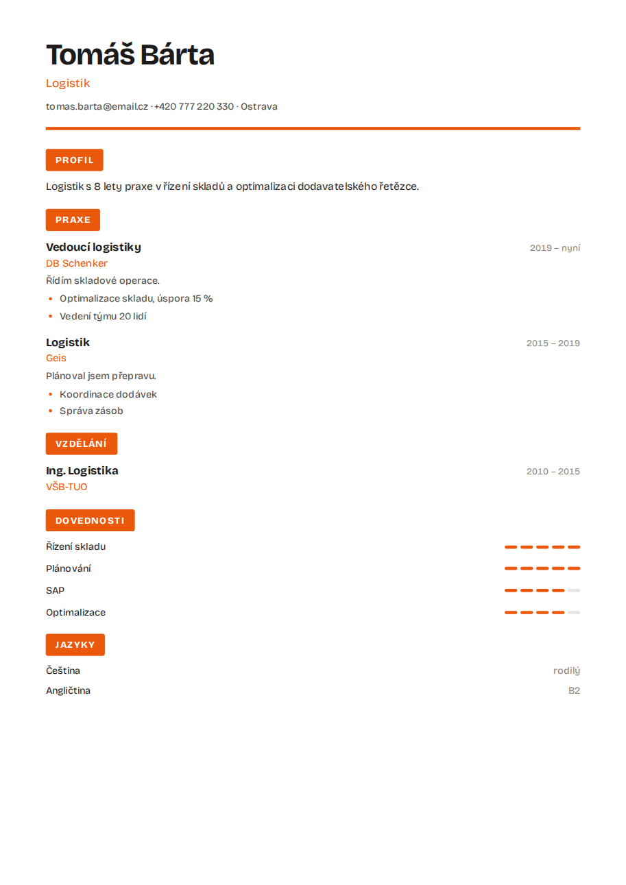Příklad životopisu — Logistik
