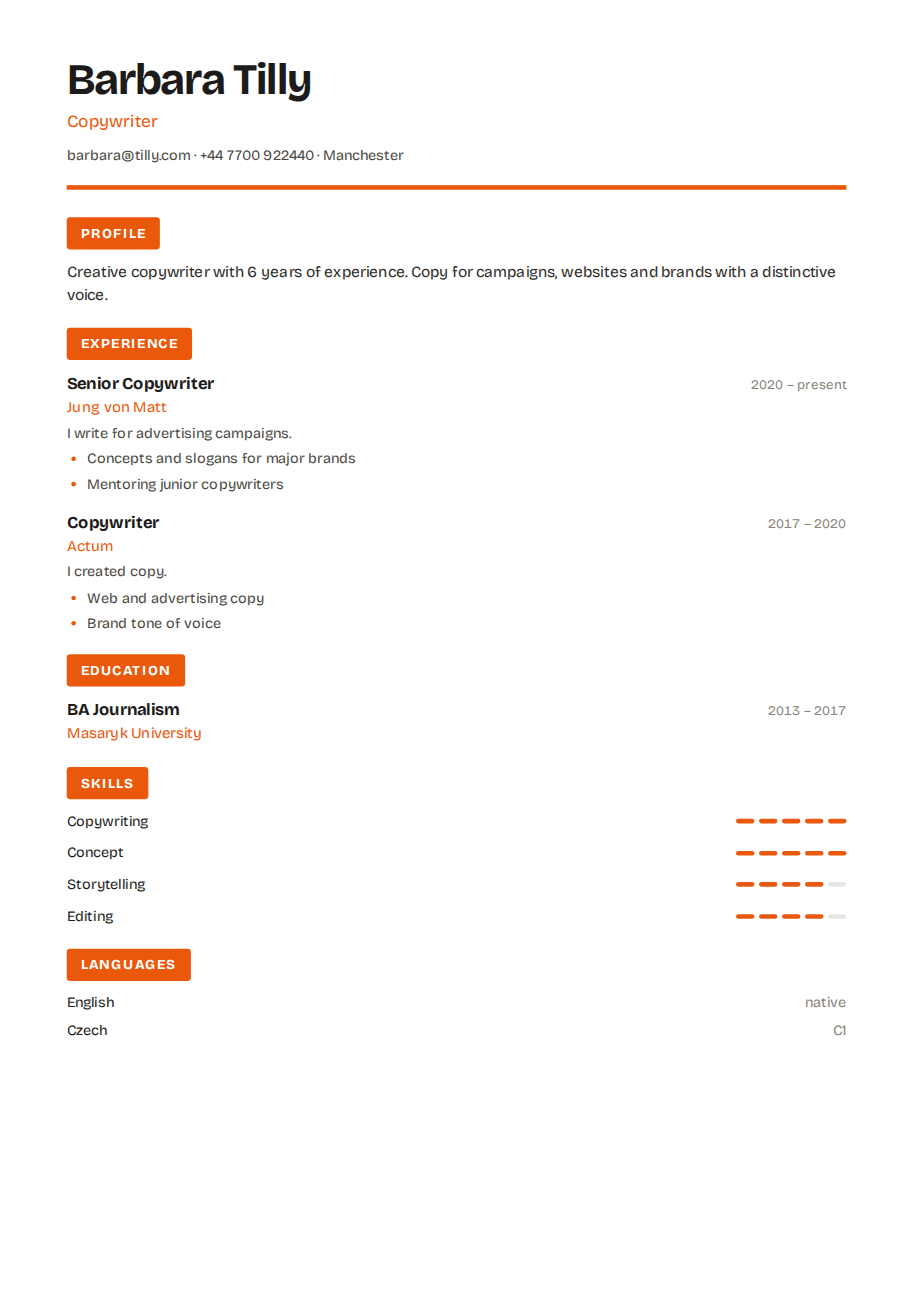 Résumé example — Copywriter
