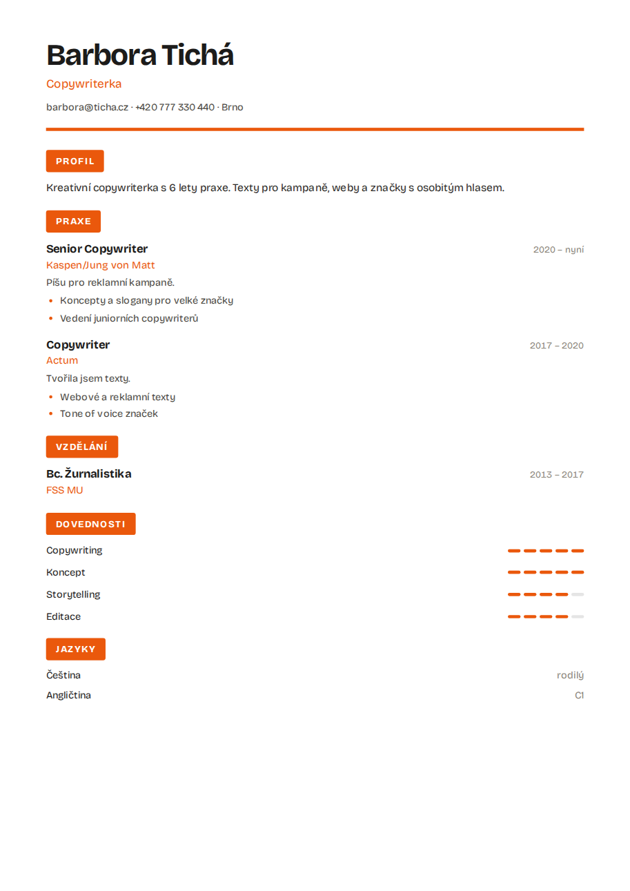 Příklad životopisu — Copywriterka