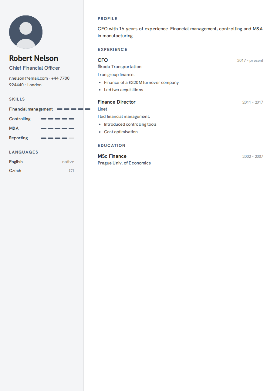 Résumé example — Chief Financial Officer