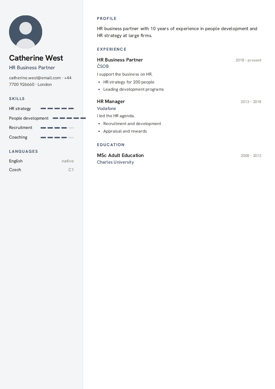 Résumé example — HR Business Partner