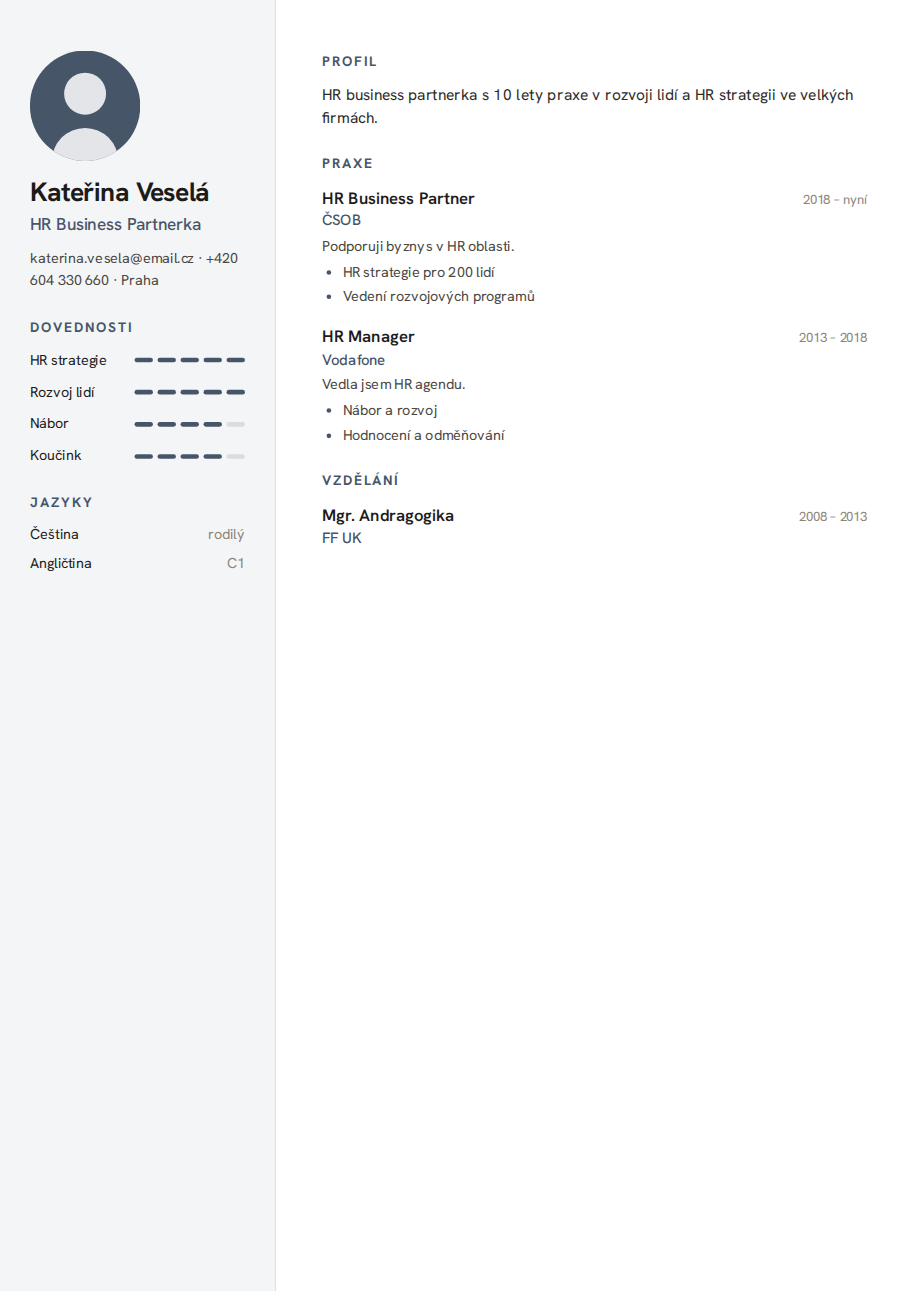 Příklad životopisu — HR Business Partnerka