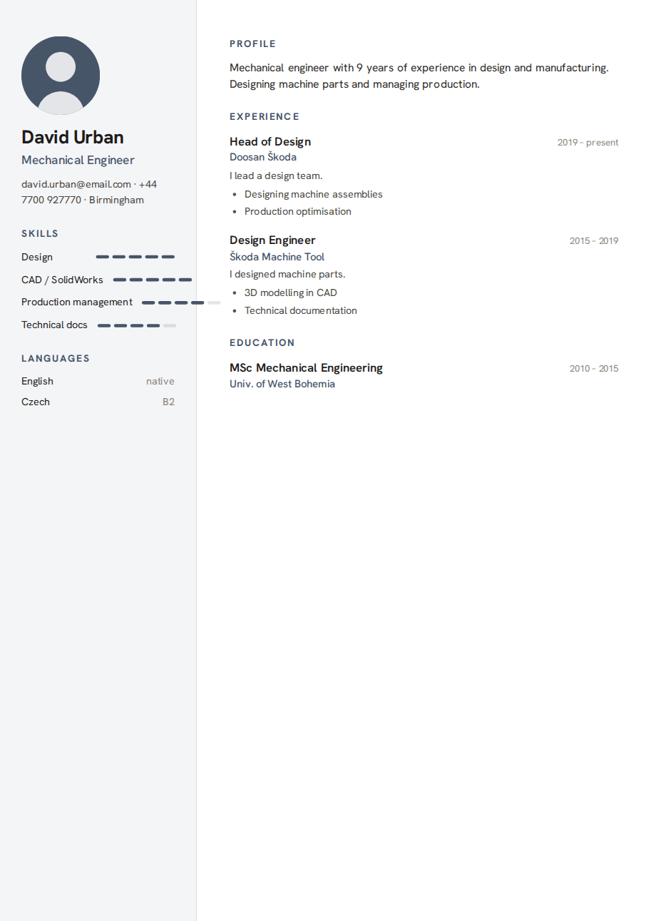 Résumé example — Mechanical Engineer