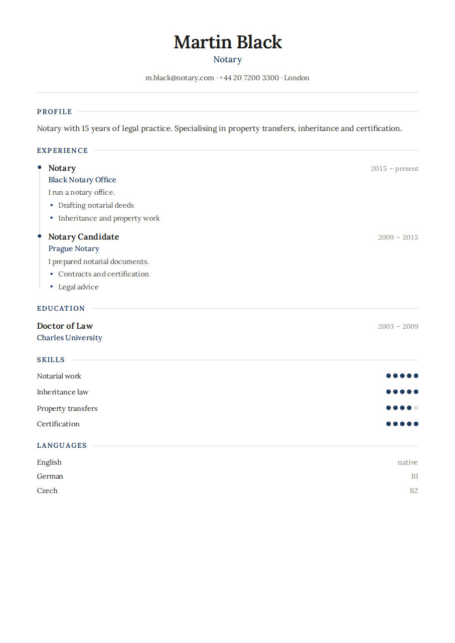 Résumé example — Notary