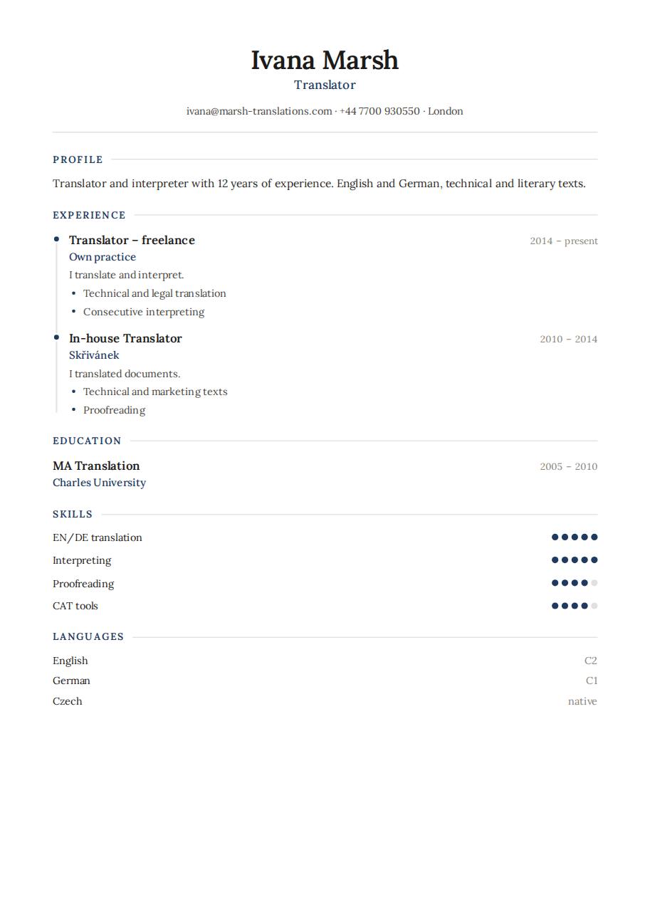 Résumé example — Translator