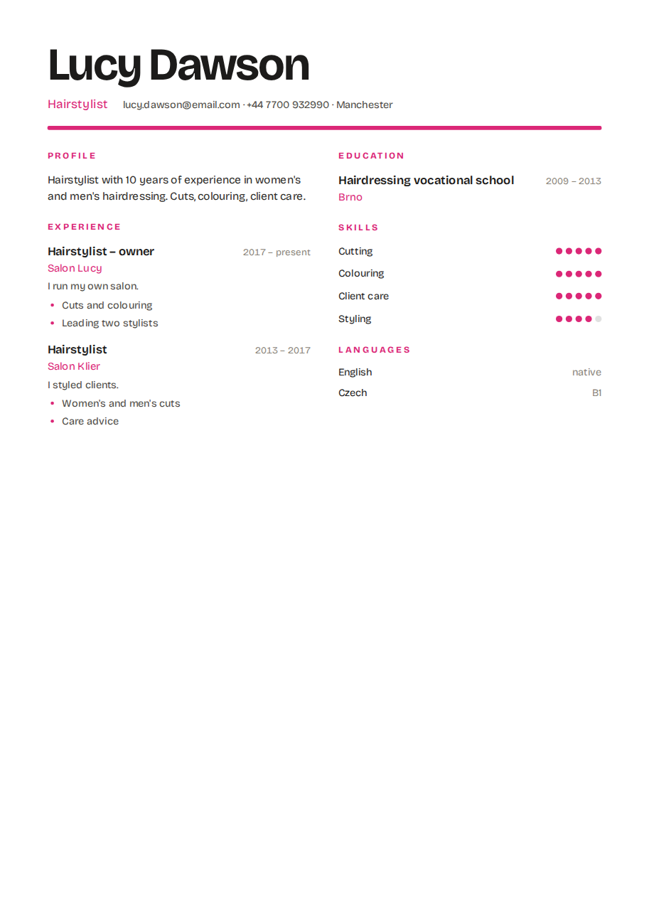 Résumé example — Hairstylist