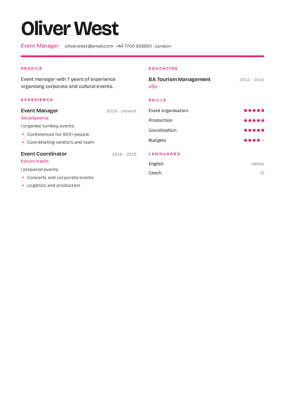 Résumé example — Event Manager