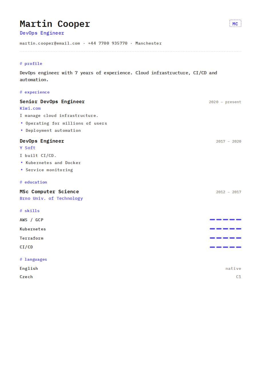 Résumé example — DevOps Engineer