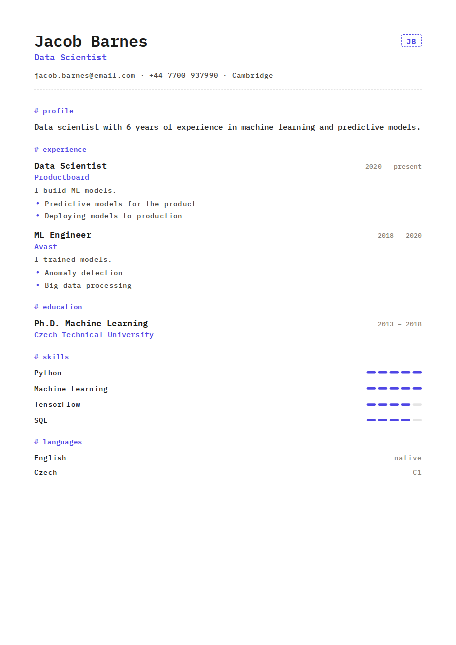 Résumé example — Data Scientist