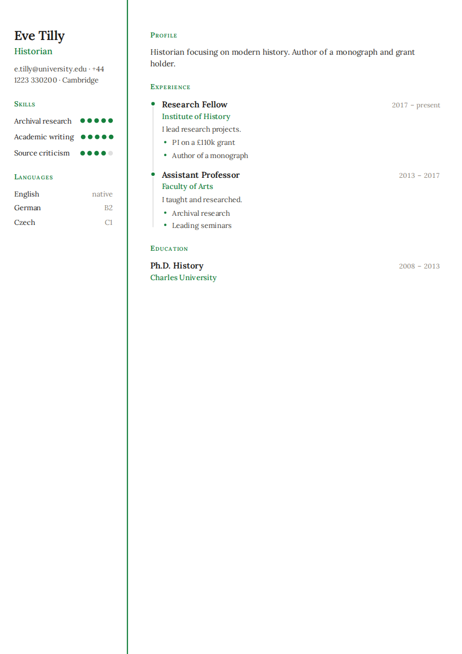 Résumé example — Historian