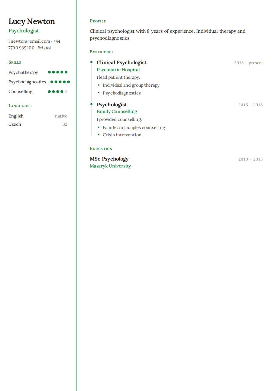 Résumé example — Psychologist