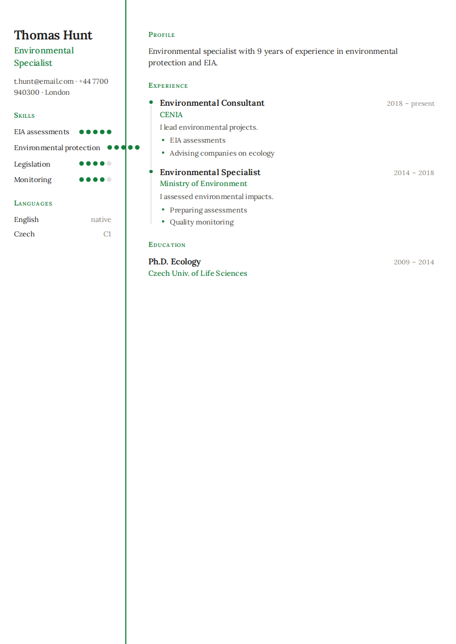 Résumé example — Environmental Specialist