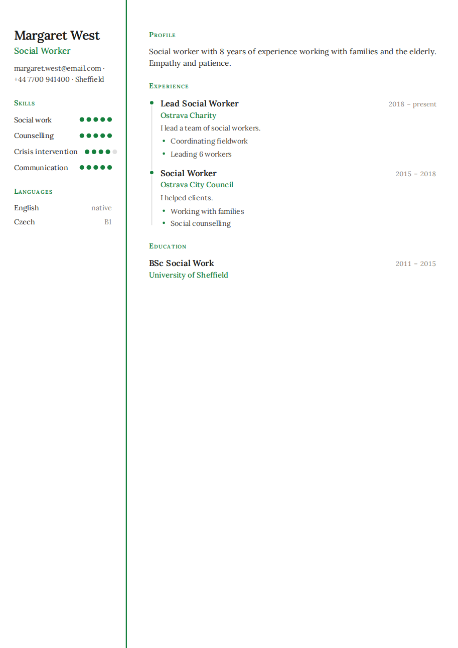 Résumé example — Social Worker