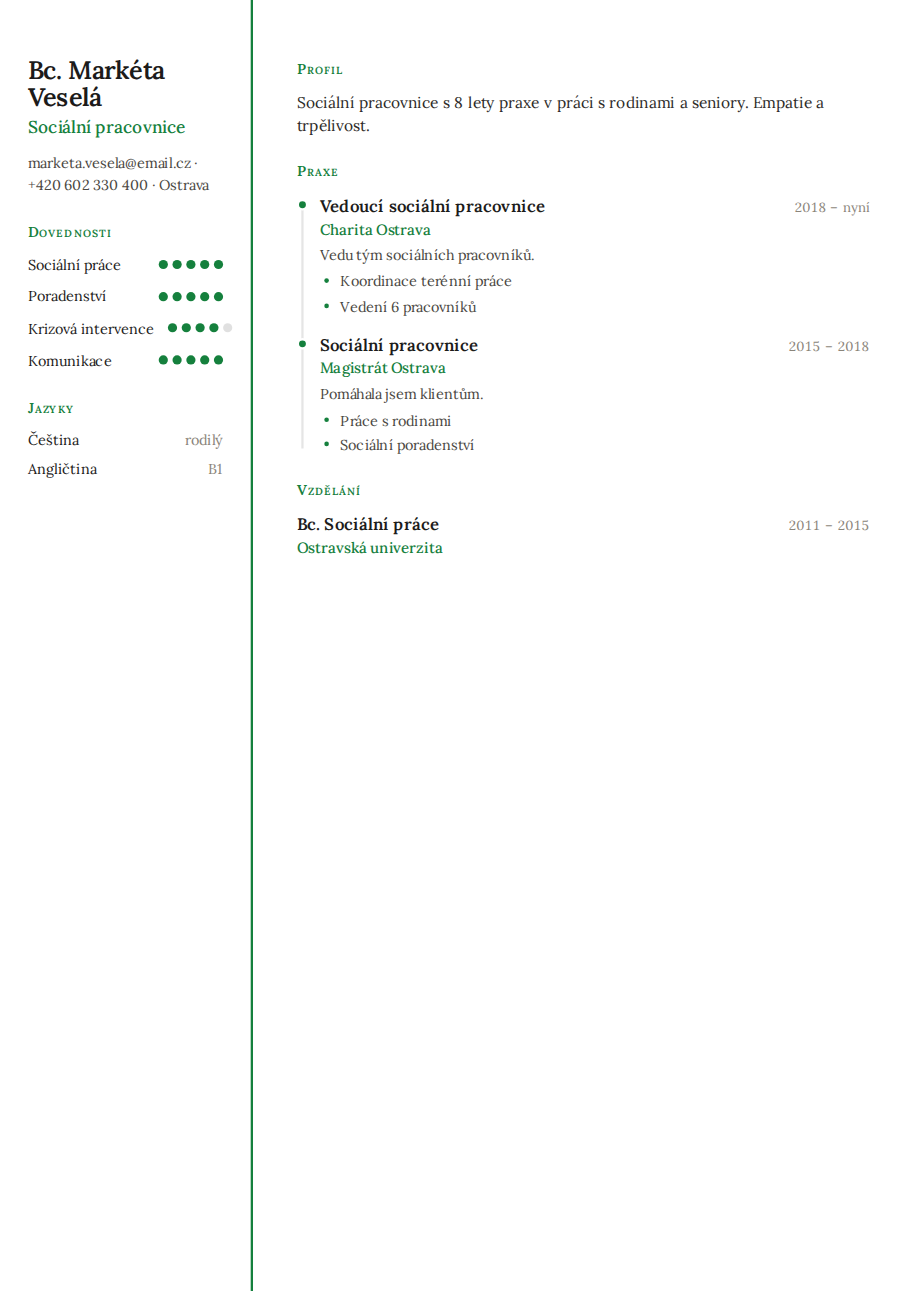 Příklad životopisu — Sociální pracovnice